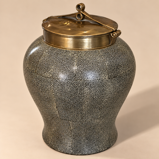 Faux Shagreen Ceramic Container with Lid