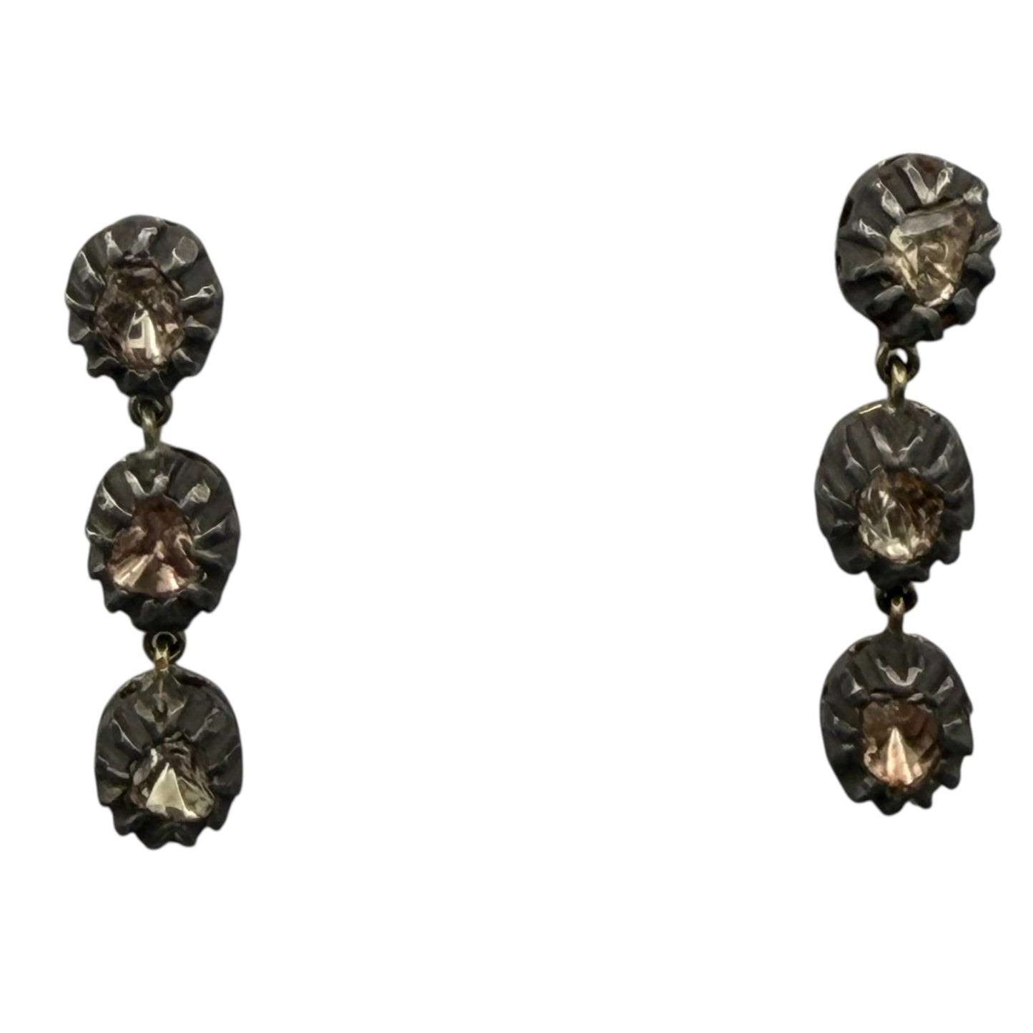 3 Drop Raw Cut Diamond Earrings