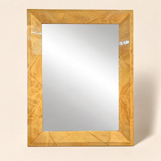 Monumental Lacquered Goatskin Parchment Mirror Attributed to Karl Springer