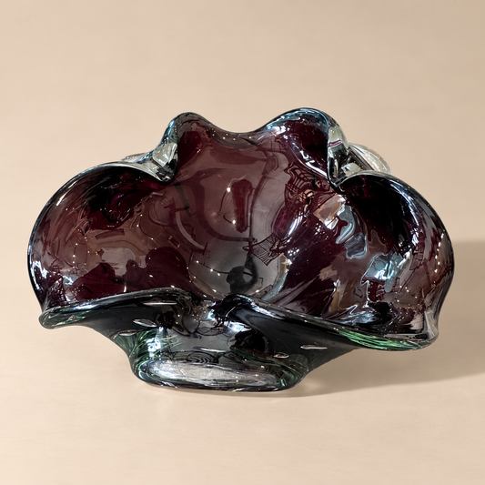 Lavender with Green Accents Blown Glass Abstract Ash Tray