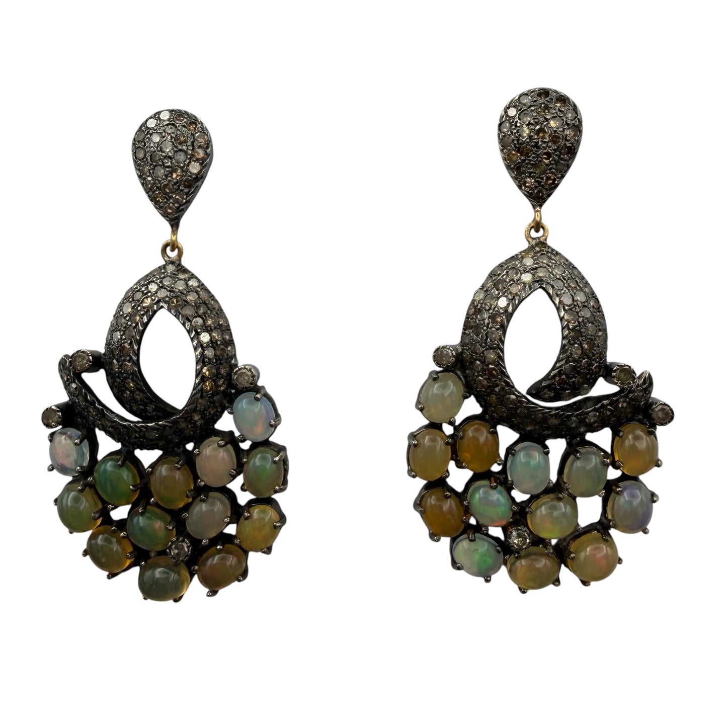 Multiple Opals & Diamonds Drop Earrings