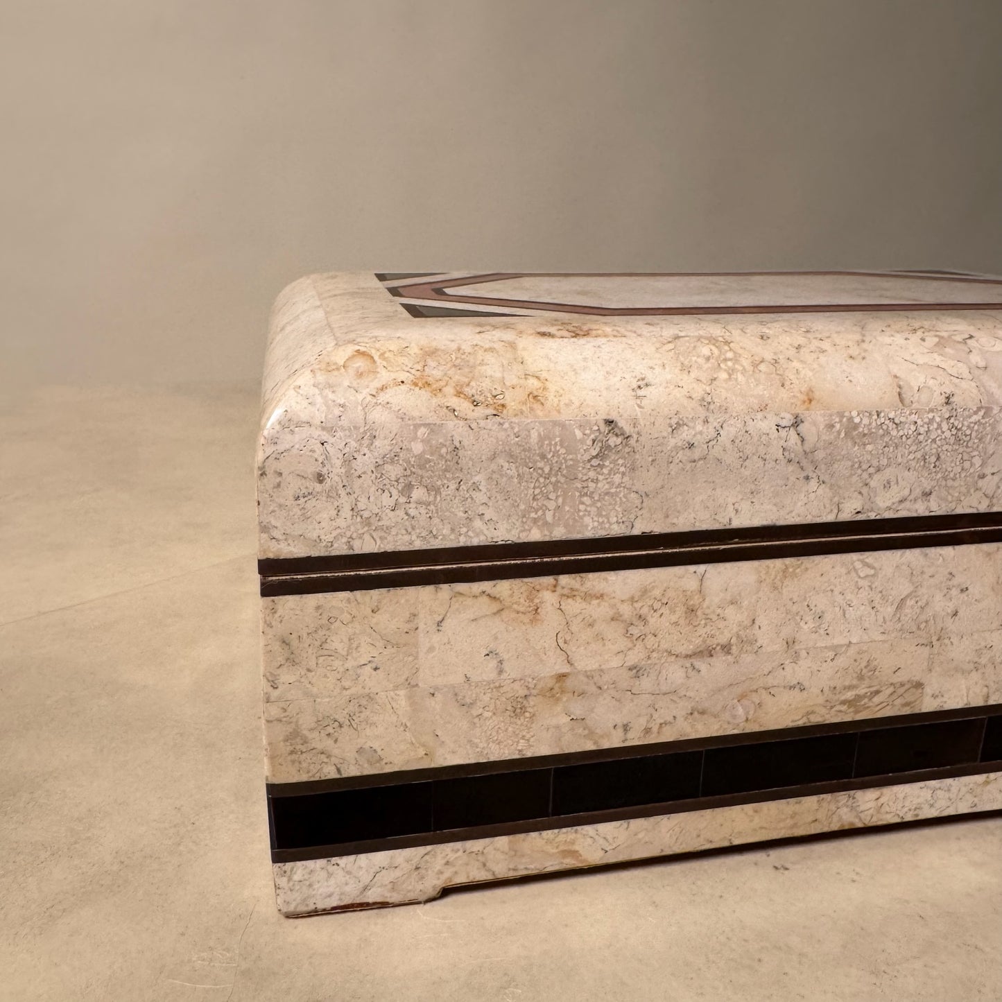 1980’s Tessellated Stone Box With Brass Accents
