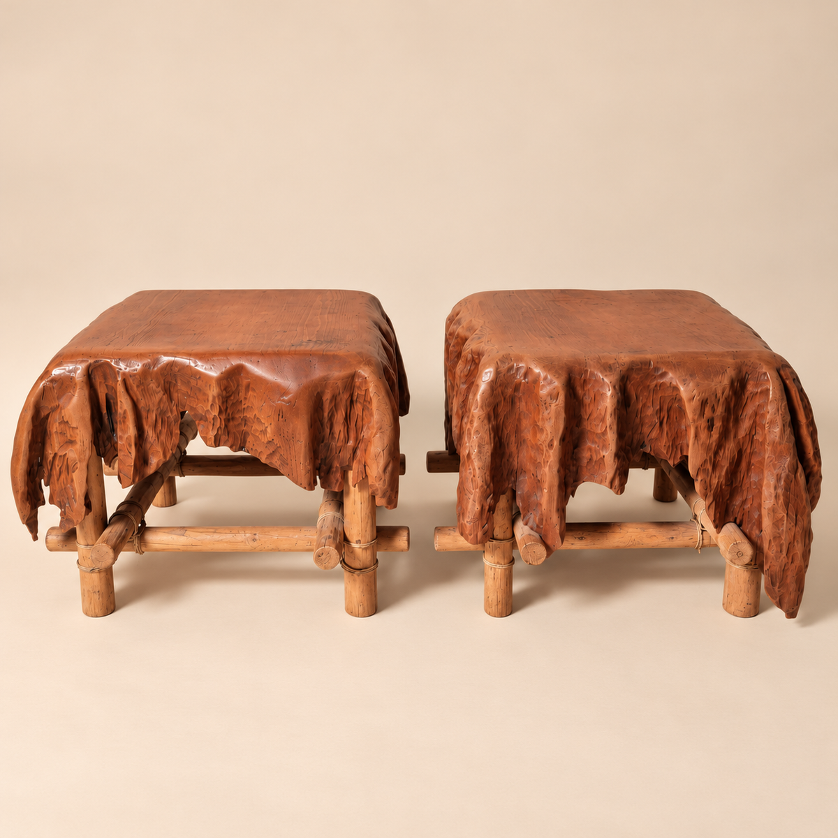Pair of Abstract Draped Wood Side Tables