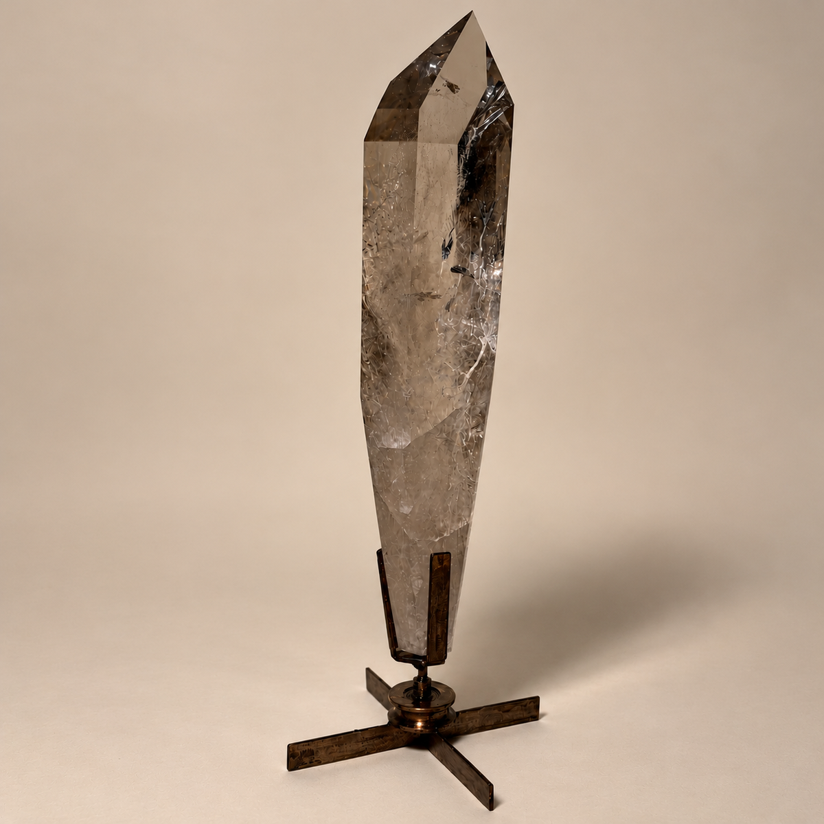 Light Smokey Quartz Spear Crystal On Rotating Base