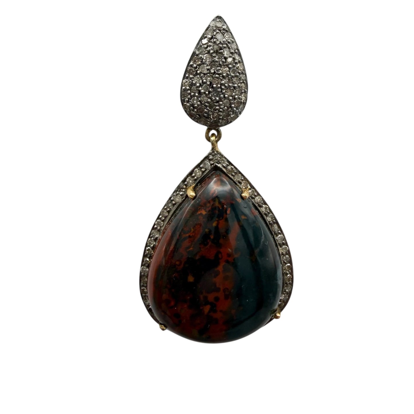 Tear Drop Agate & Diamond Earrings