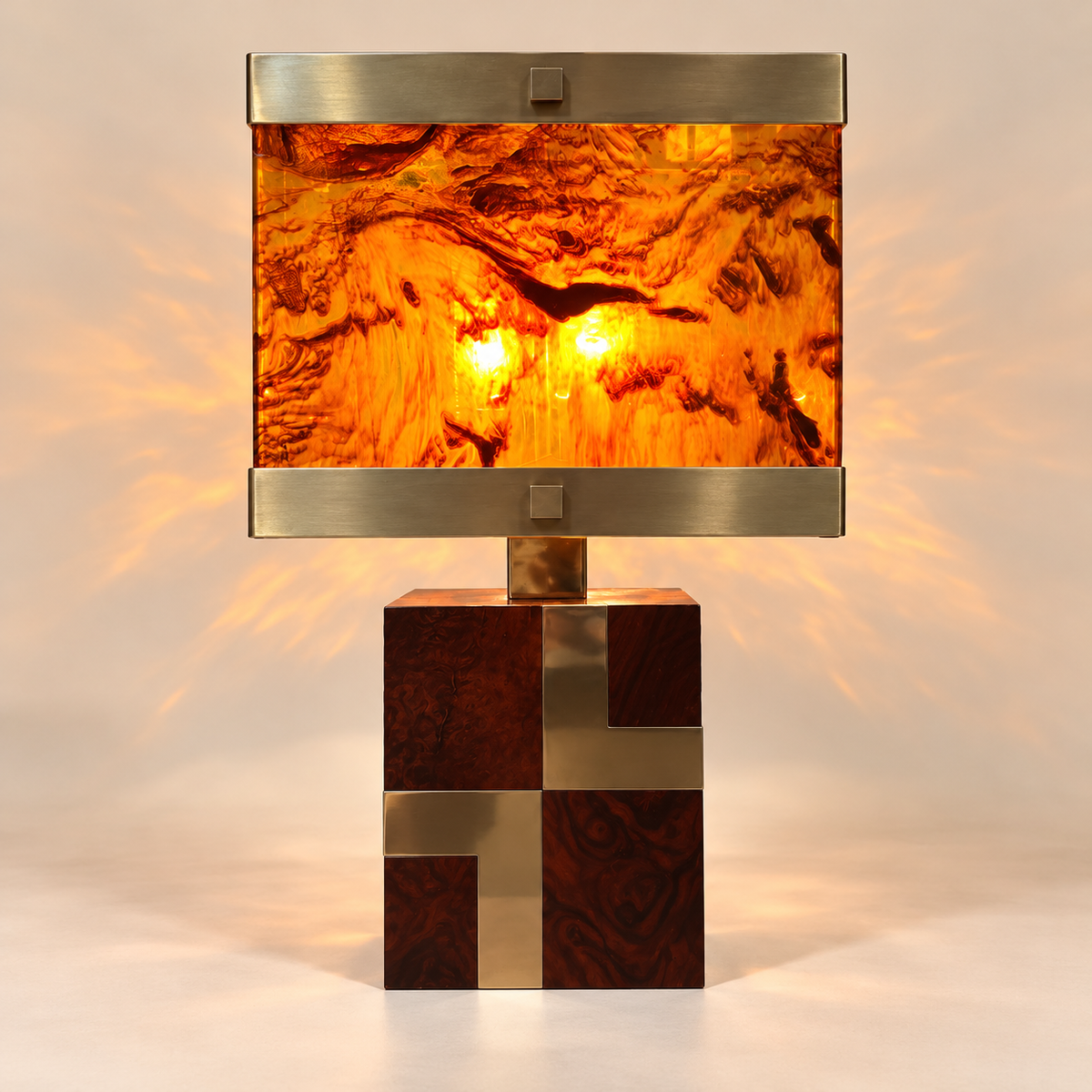 Vintage Burlwood & Chrome Table Lamp