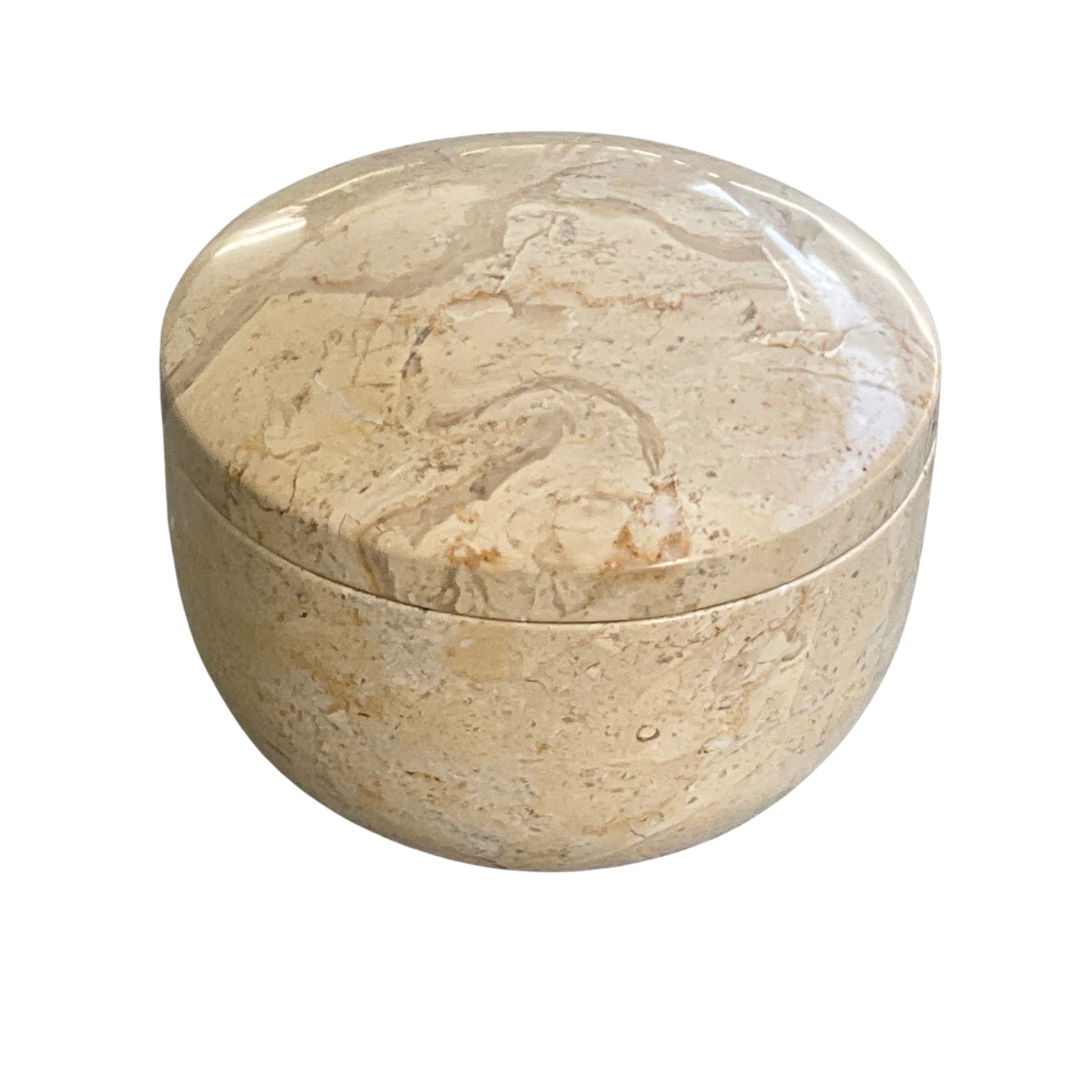 Vintage Travertine Stone Bowl with Lid