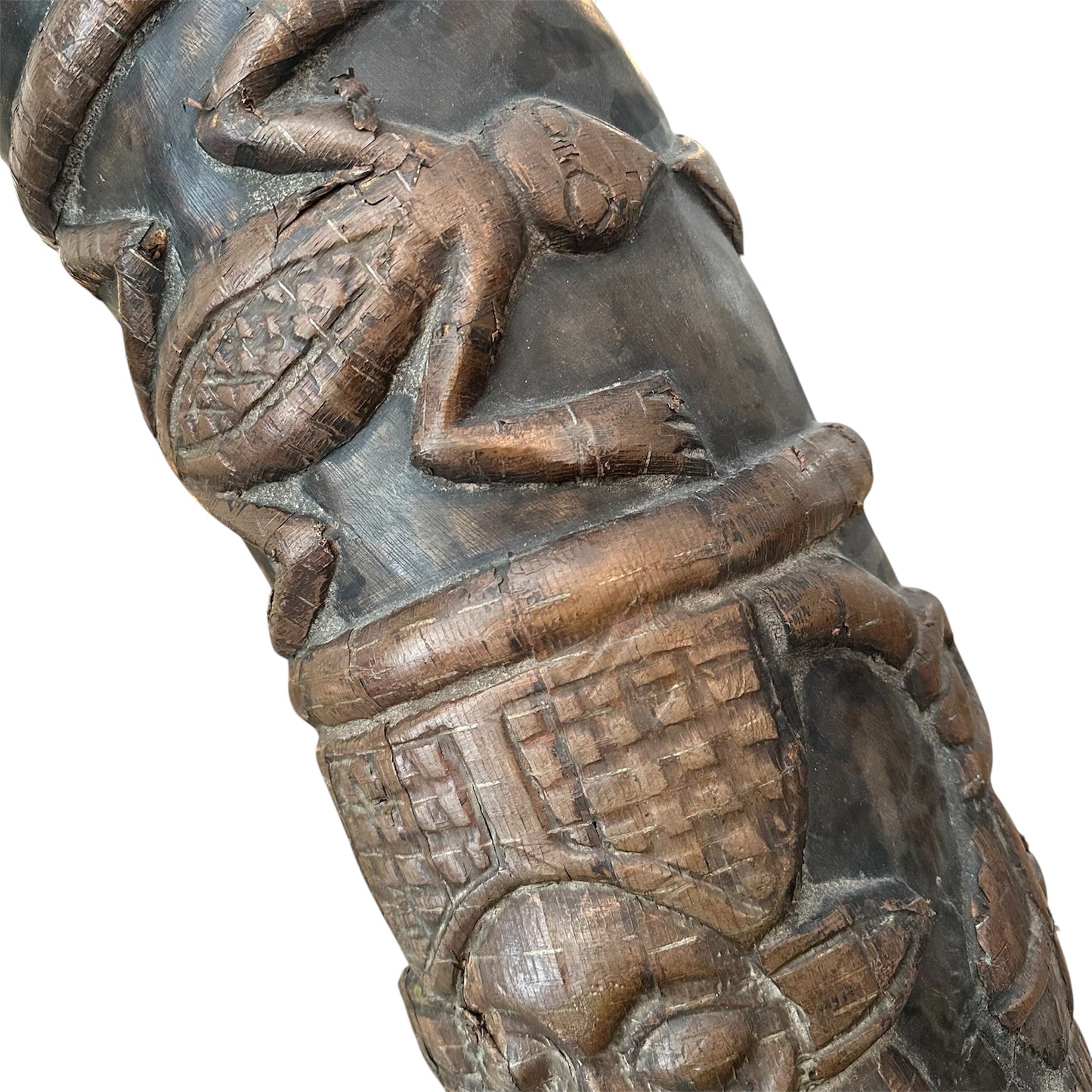 Pair of Carved Wooden and Copper Tusks