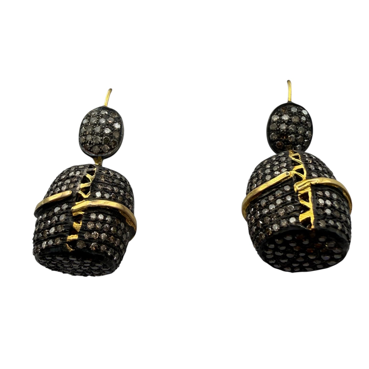 Barrel Shaped Diamond Earrings w/18K Gold