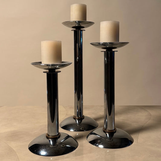 Karl Springer Set of 3 Chrome Candle Holders