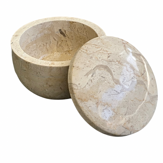 Vintage Travertine Stone Bowl with Lid