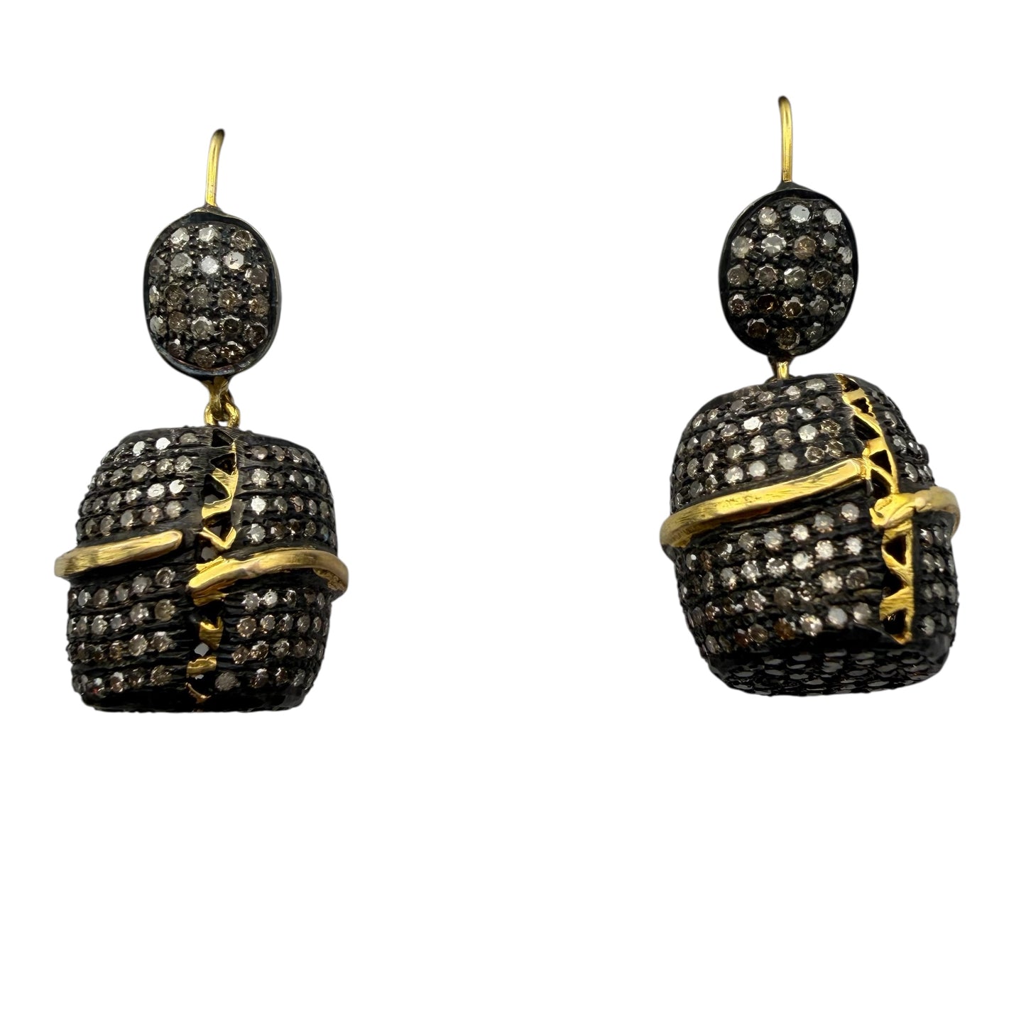 Barrel Shaped Diamond Earrings w/18K Gold