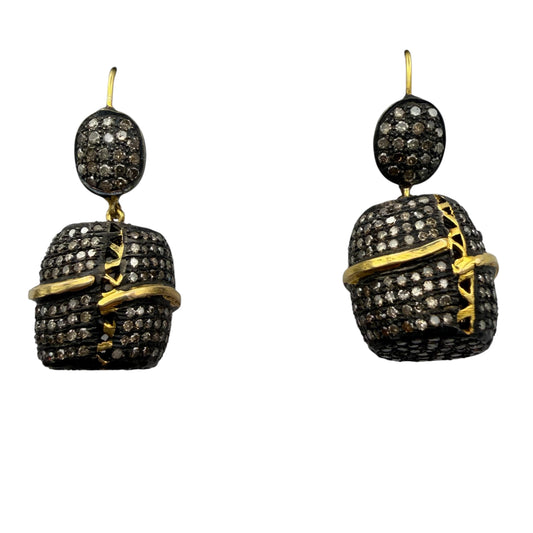 Barrel Shaped Diamond Earrings w/18K Gold