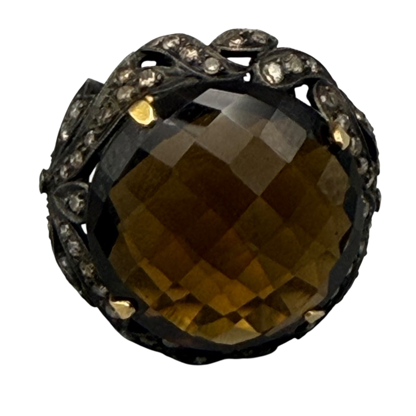 Faceted Round Citrine Ring with Diamonds