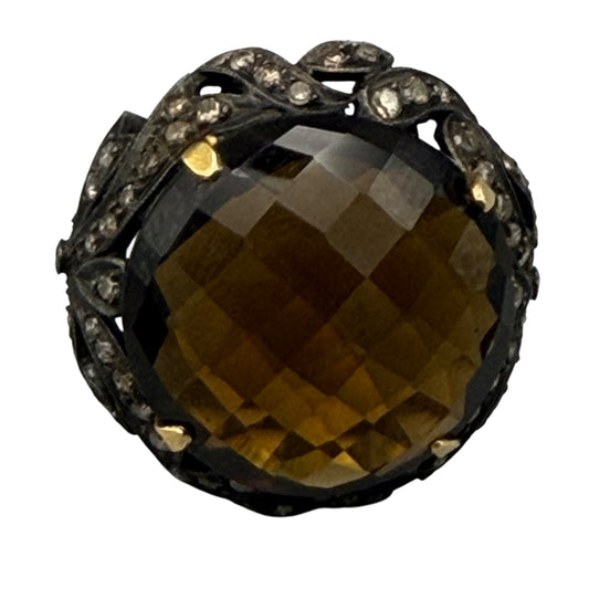 Faceted Round Citrine Ring with Diamonds
