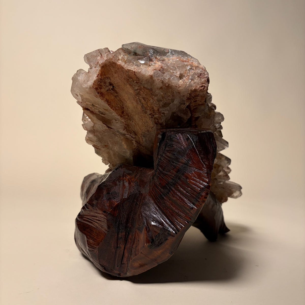 Quartz Cluster Crystal On Wooden Stand
