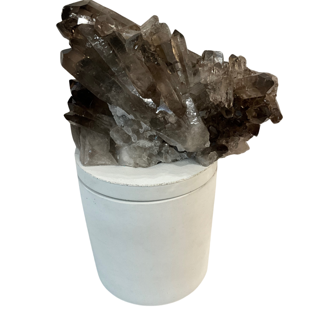 Multiple Smoky Quartz Crystal Lid Gardenia Candle