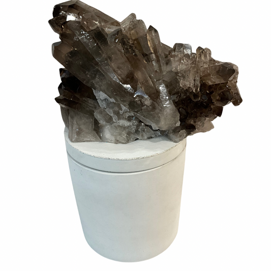 Multiple Smoky Quartz Crystal Lid Gardenia Candle