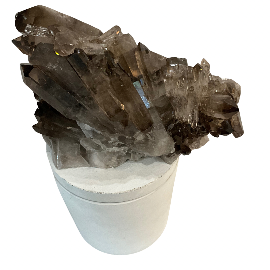 Multiple Smoky Quartz Crystal Lid Gardenia Candle