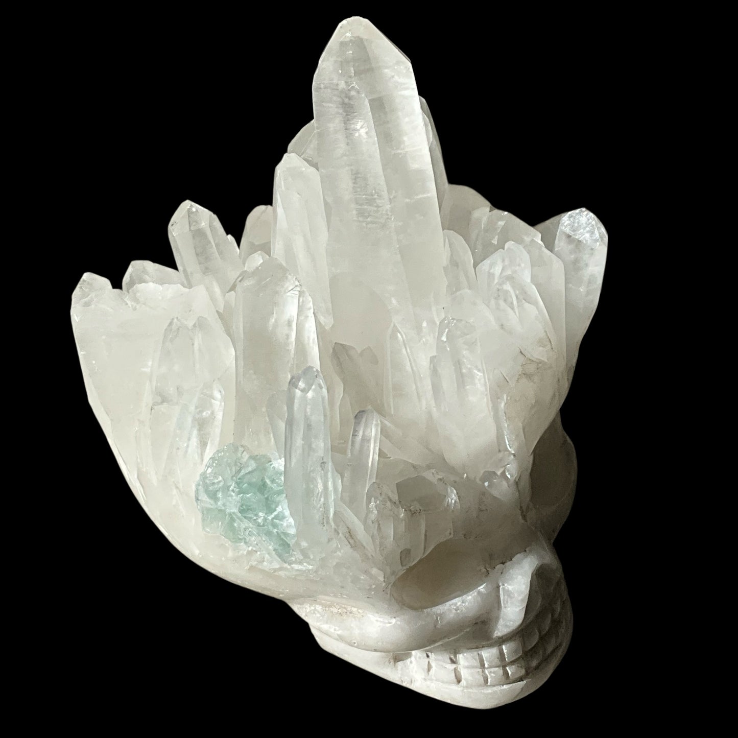 Quartz Crystal Carved Skull with Aqua Inclusion