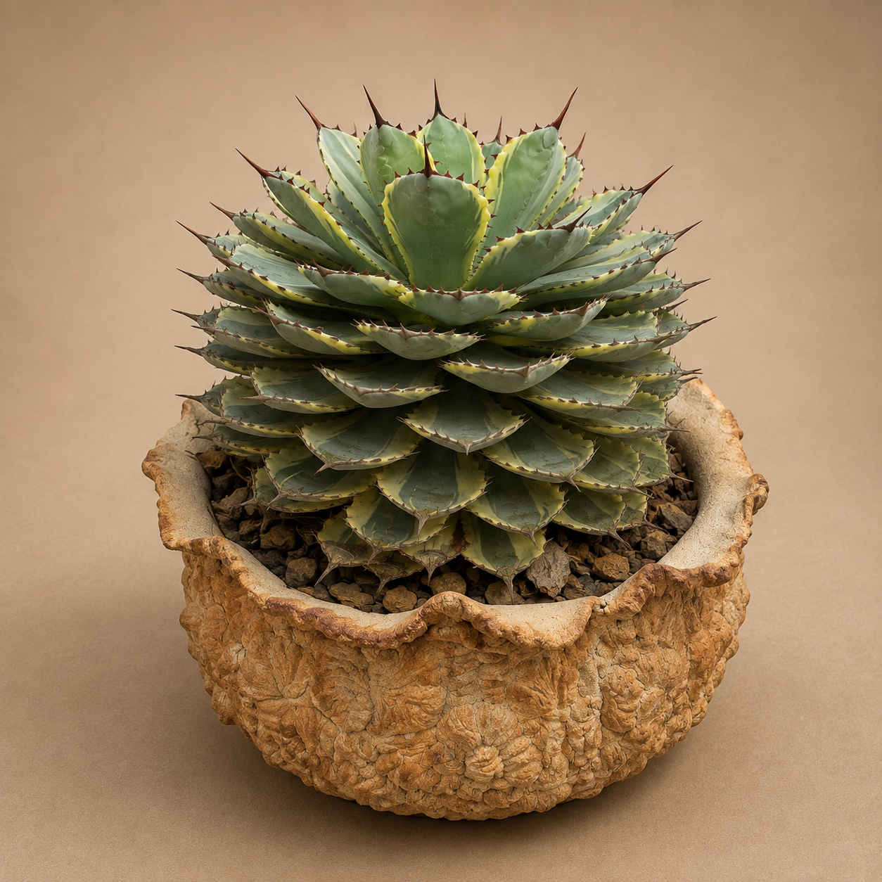 Dwarf Butterfly Agave Cactus in Hand-Crafted Ceramic Planter