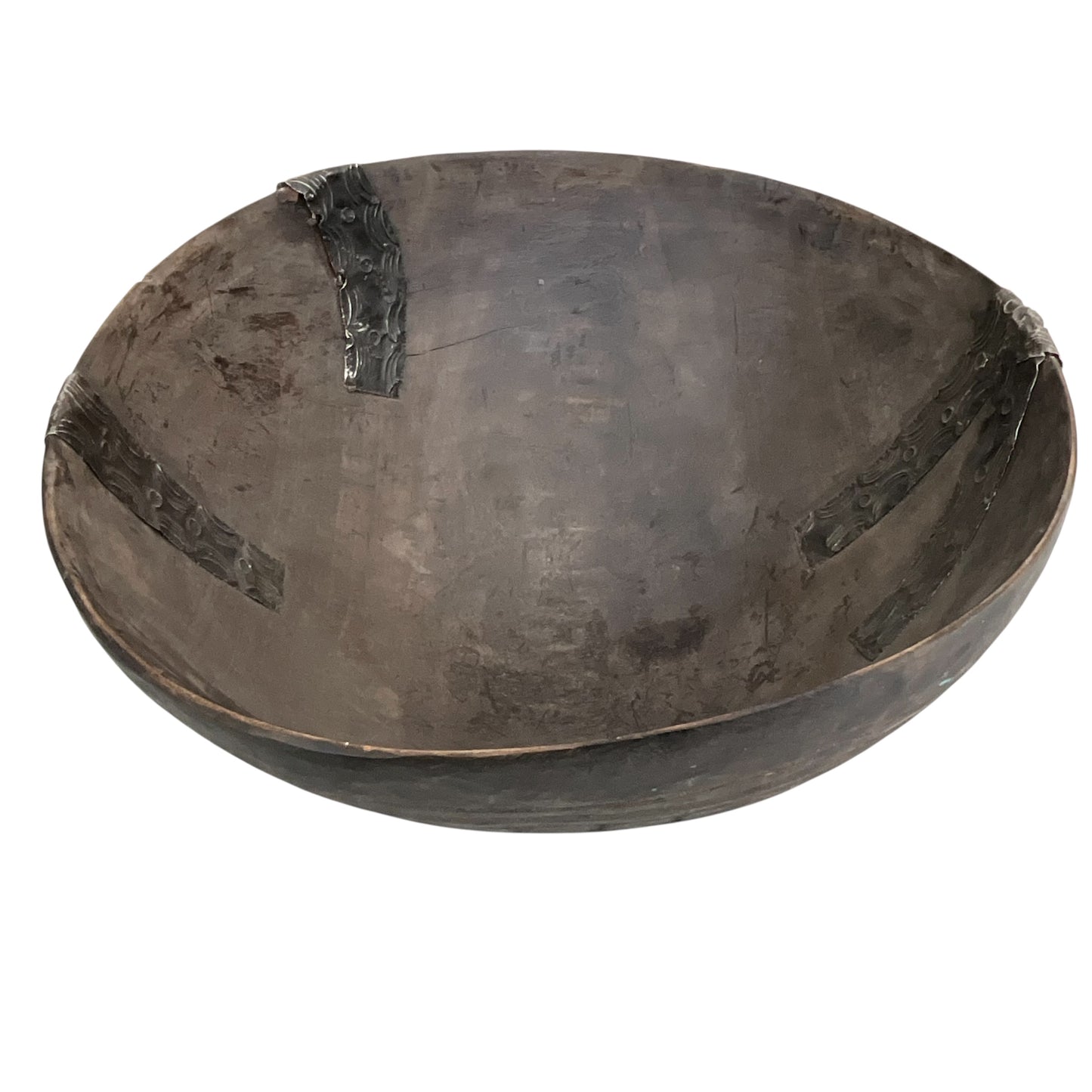 African Wood Large Bowl with Metal Accents