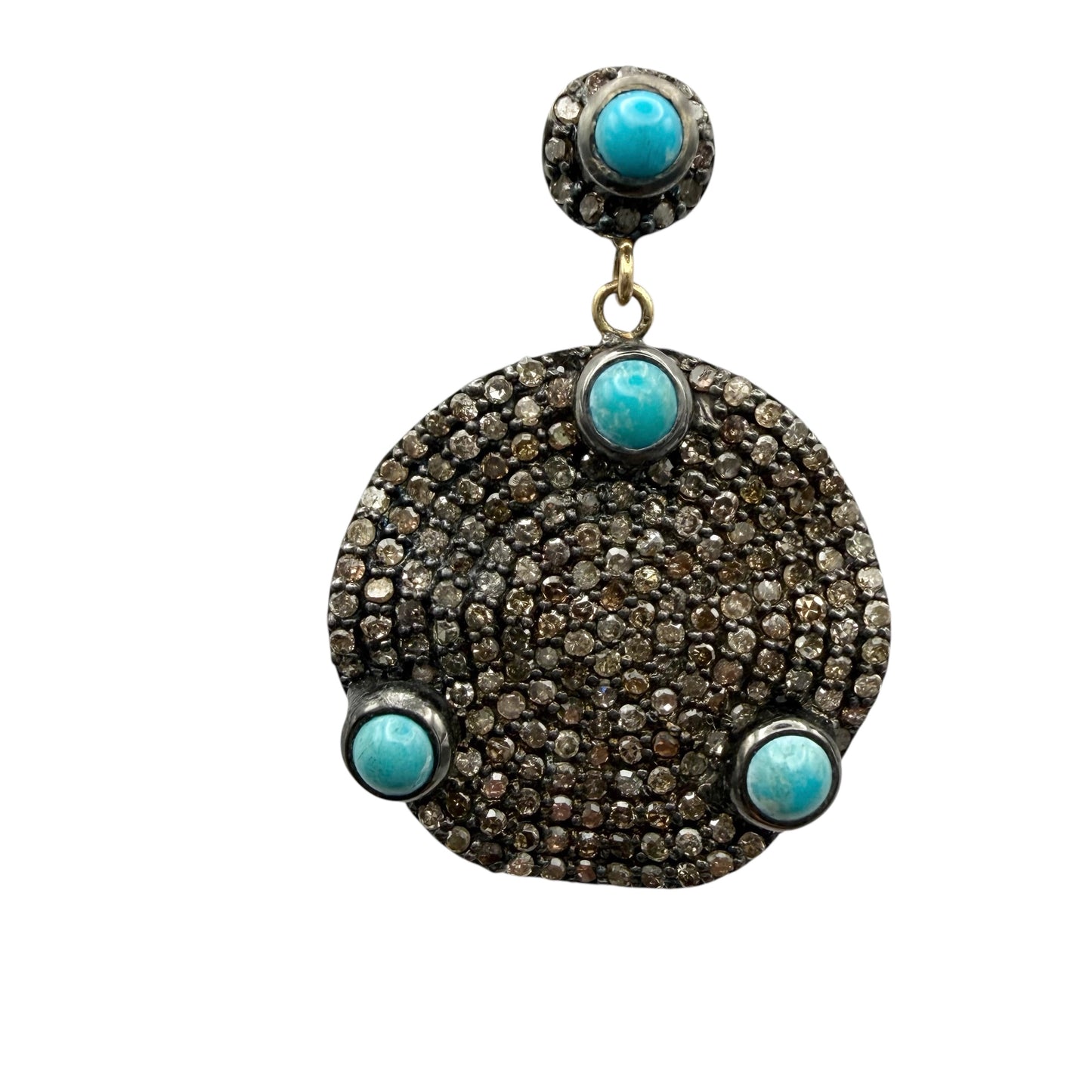 Wavy Round Diamond Earrings with Turquoise Accents