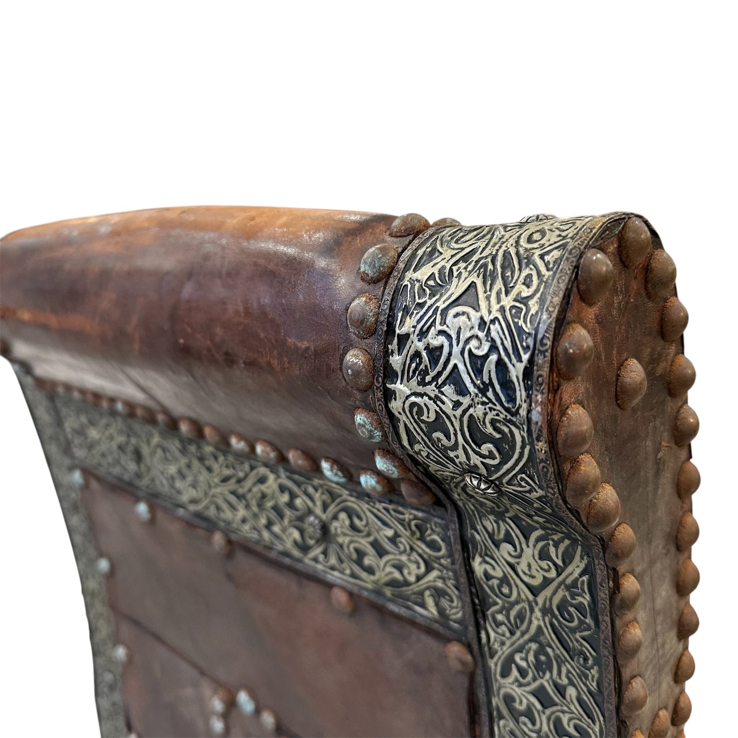 Moroccan Leather & Metal Chair with Studs