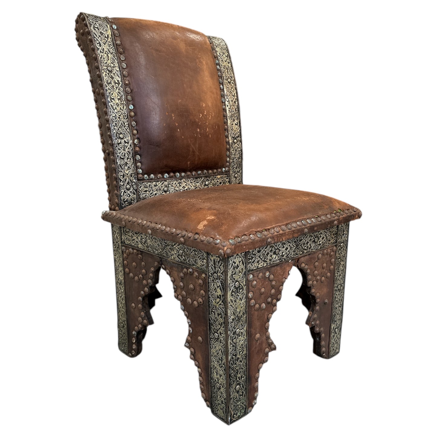 Moroccan Leather & Metal Chair with Studs