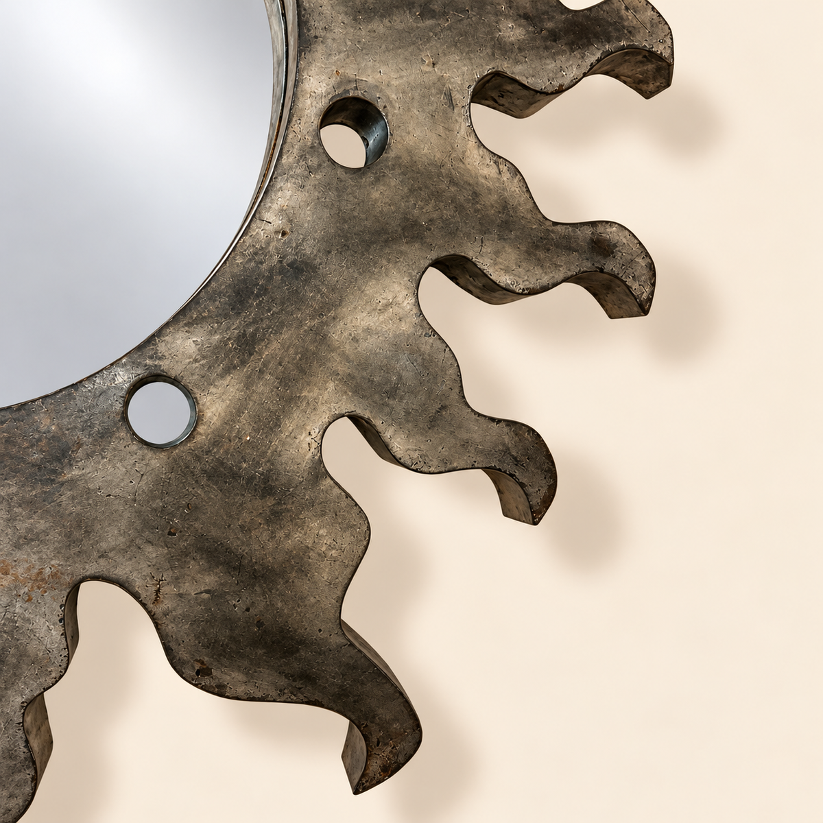 Hand-Made Metal Sun-Shaped Mirror