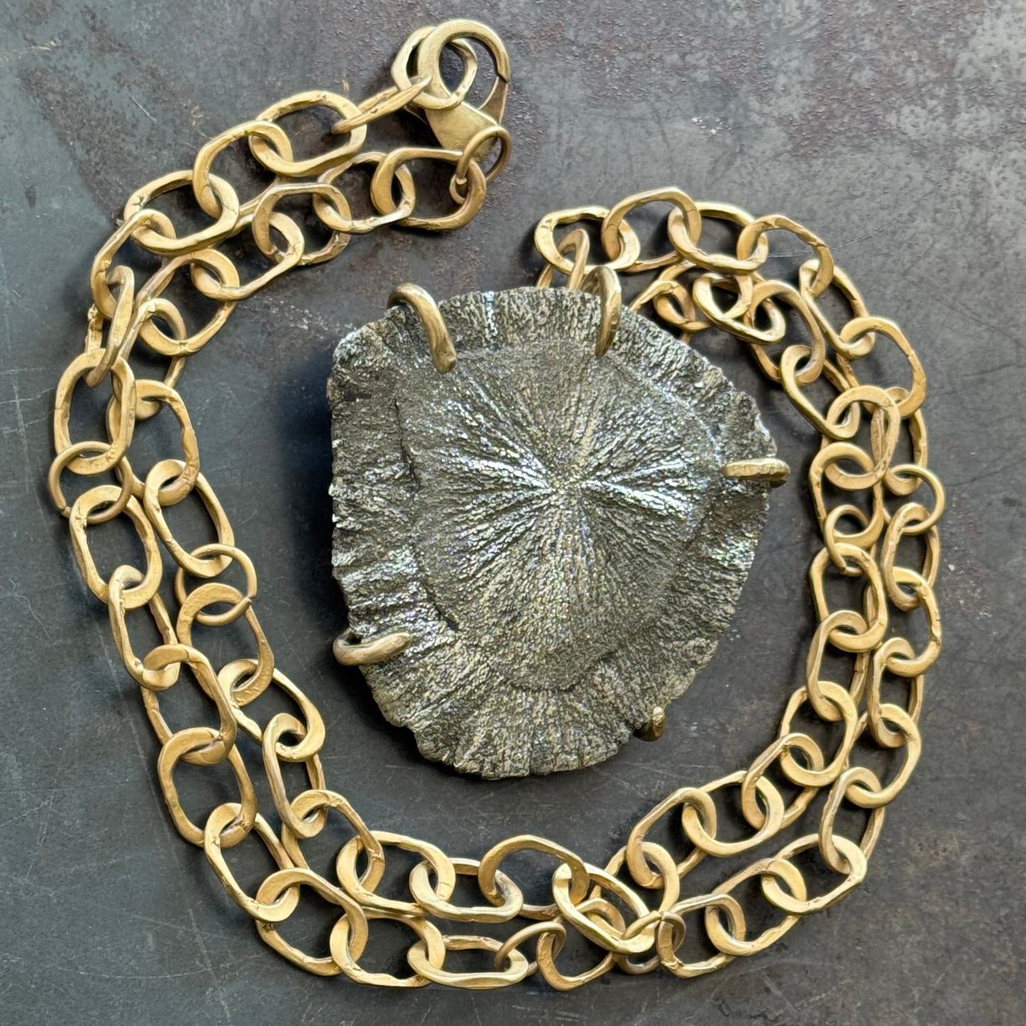 Pirate Gold God/Goddess Sun Disk Vintage Brass Chain Necklace