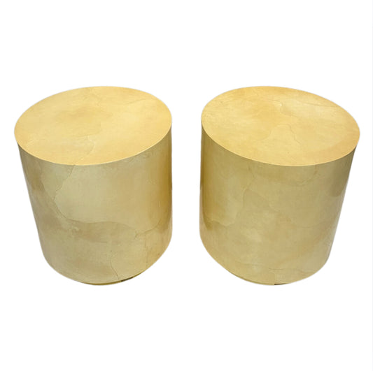 Karl Springer Cylinder Goatskin Side Tables