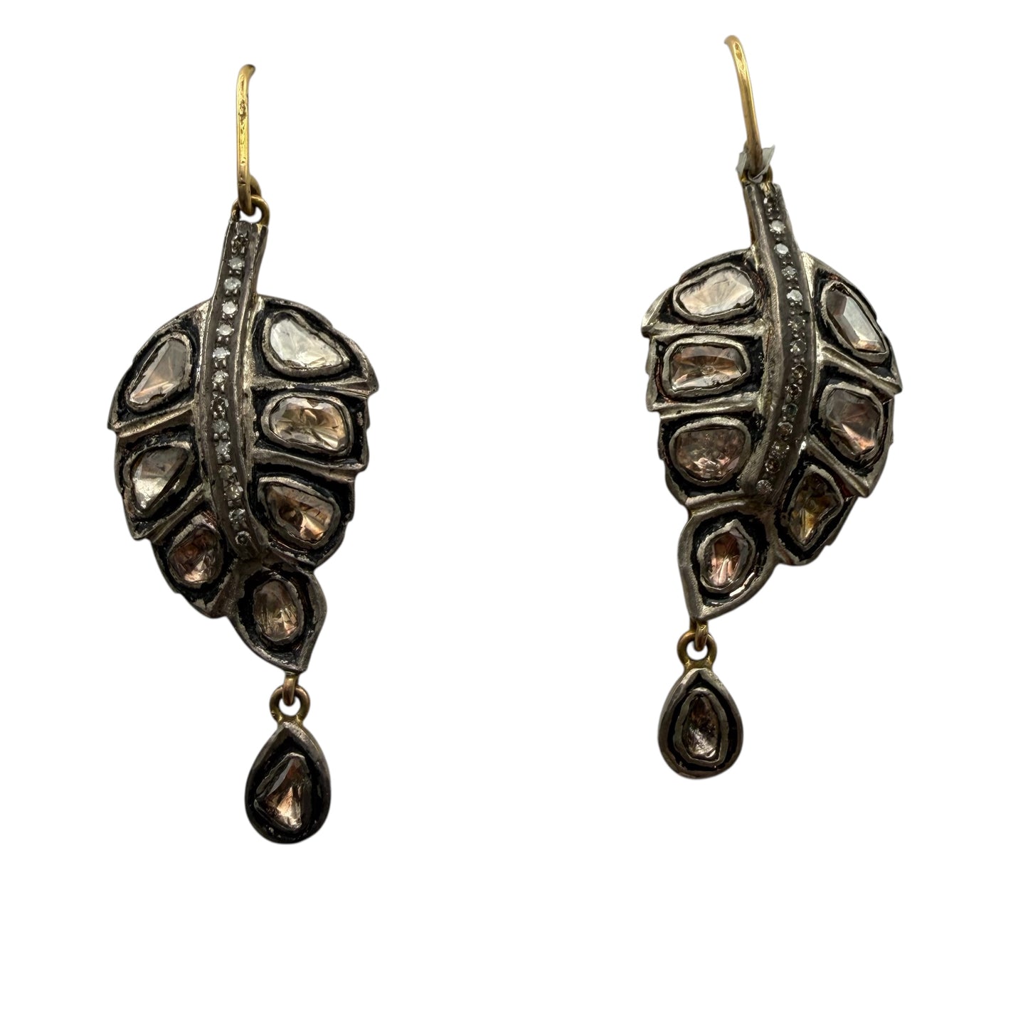 Raw Cut Diamonds Abstract Feather Shape Earrings