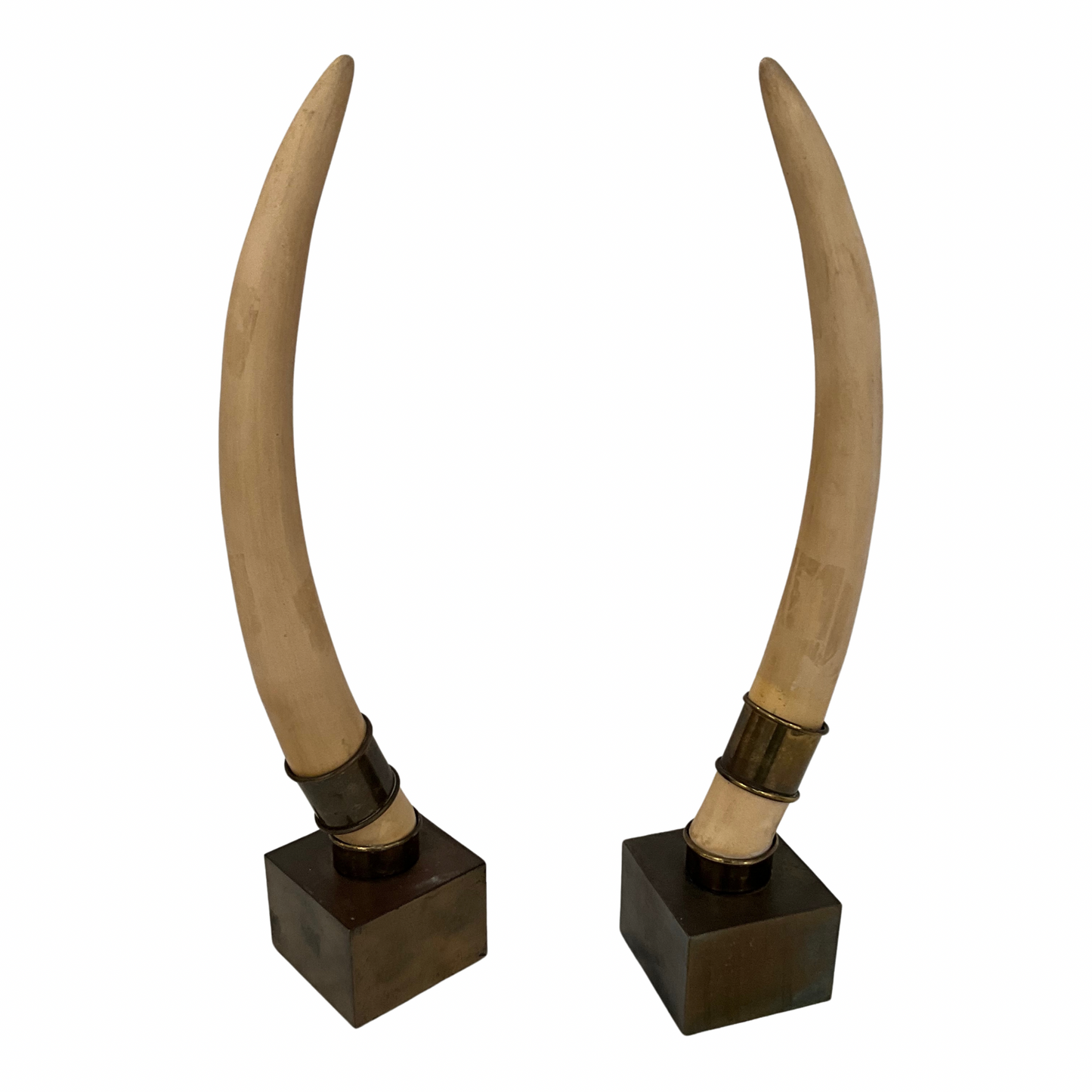 1970'S Chapman Pair of Resin Tusks in Brass Base