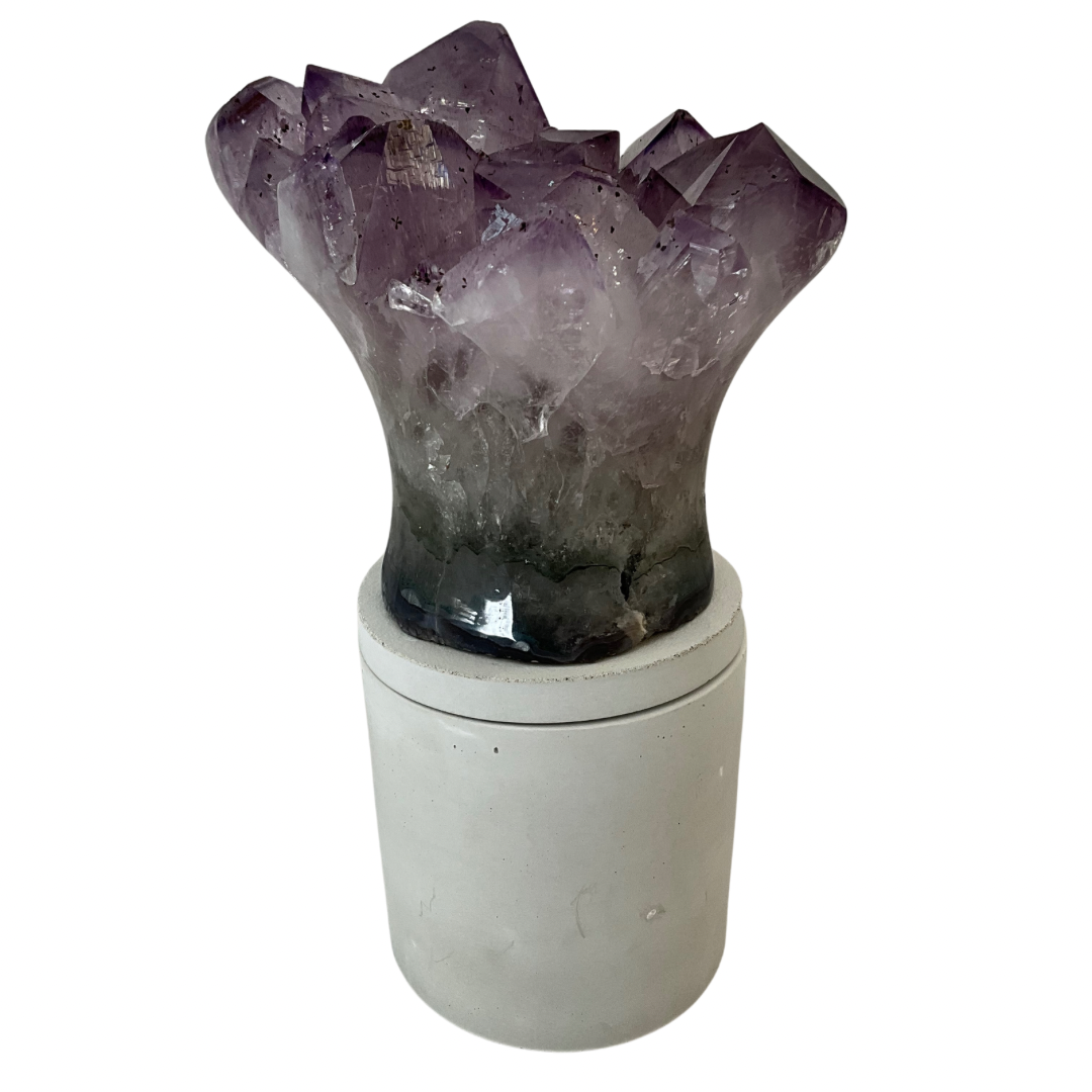 Amethyst "Flower" Cluster Crystal Lid Gardenia Candle