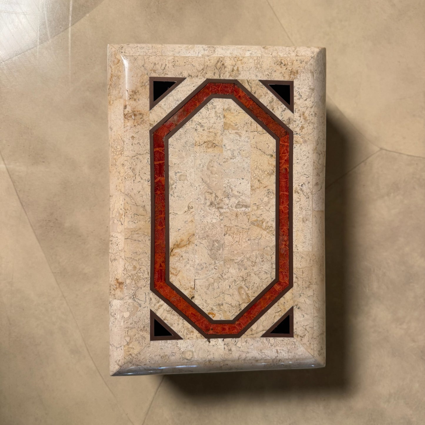 1980’s Tessellated Stone Box With Brass Accents