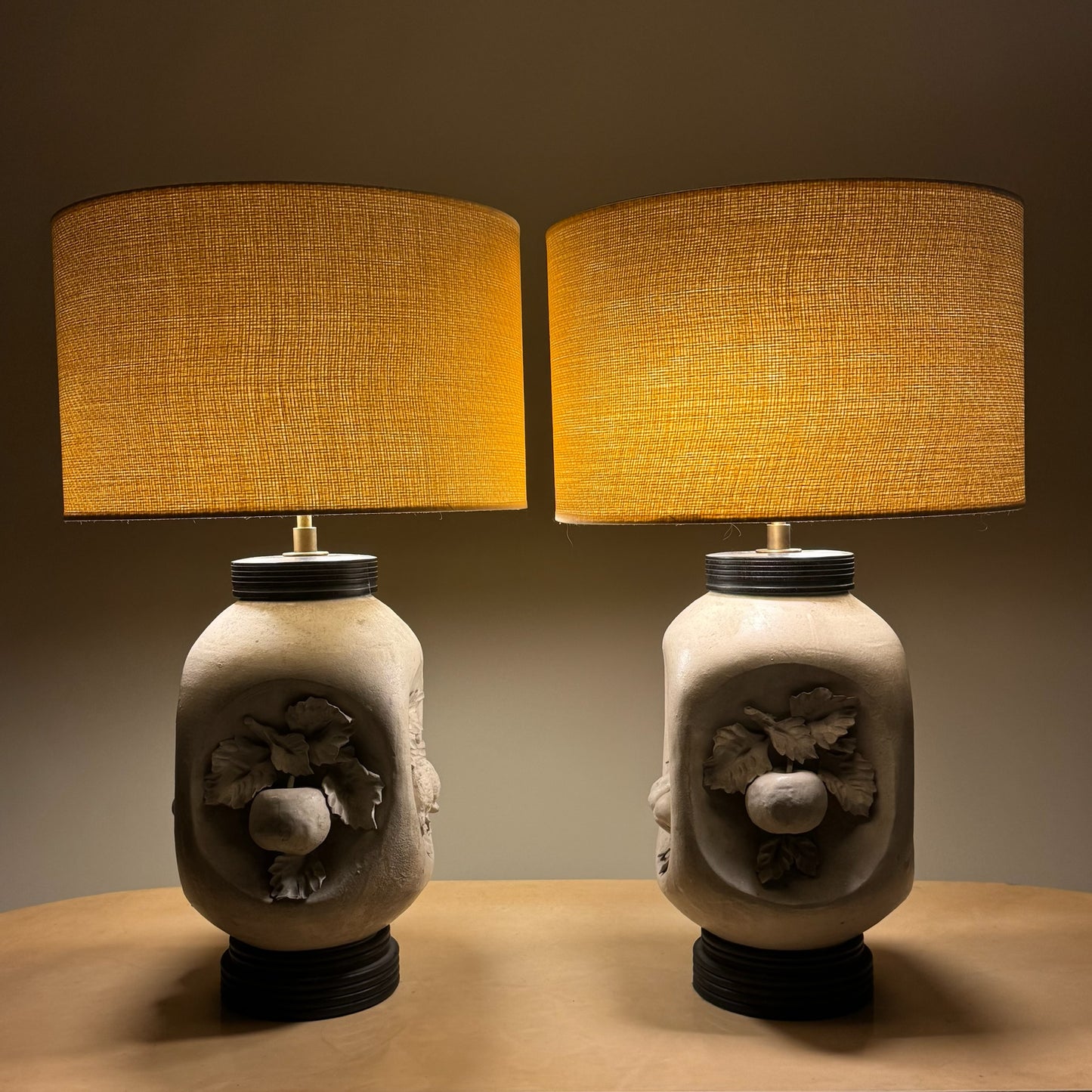 Pair of Matte Bisque Italian Mid Century Lamps