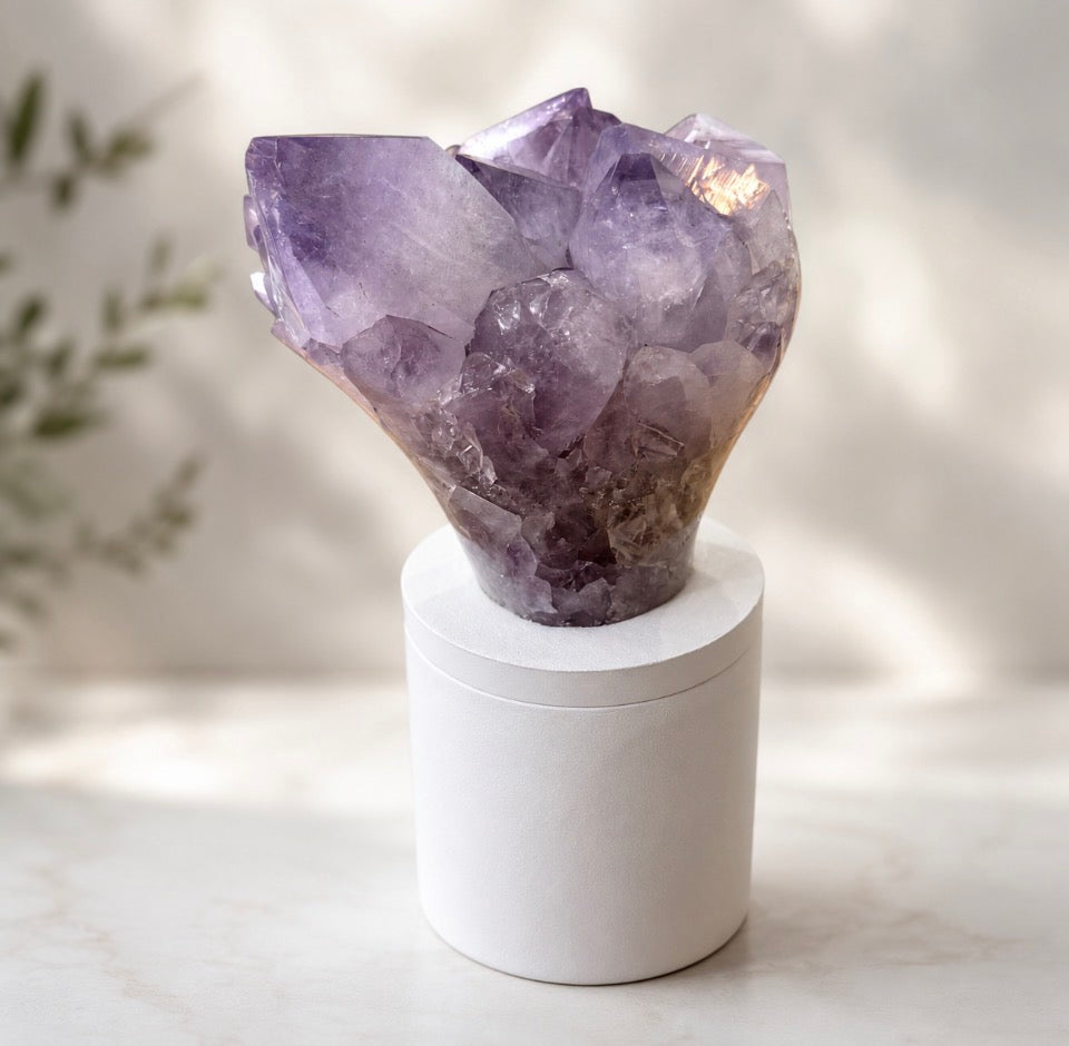 Amethyst Flower Cluster Crystal Lid Gardenia Candle #2