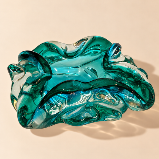 Vintage Murano Glass Sommerso Ashtray - Aqua