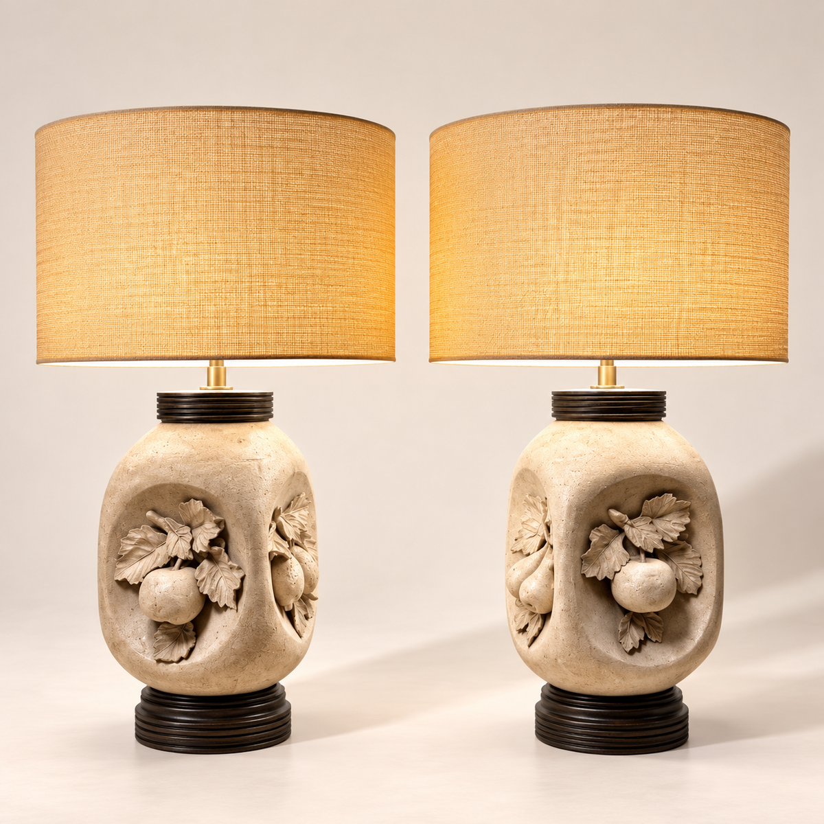 Pair of Matte Bisque Italian Mid Century Lamps