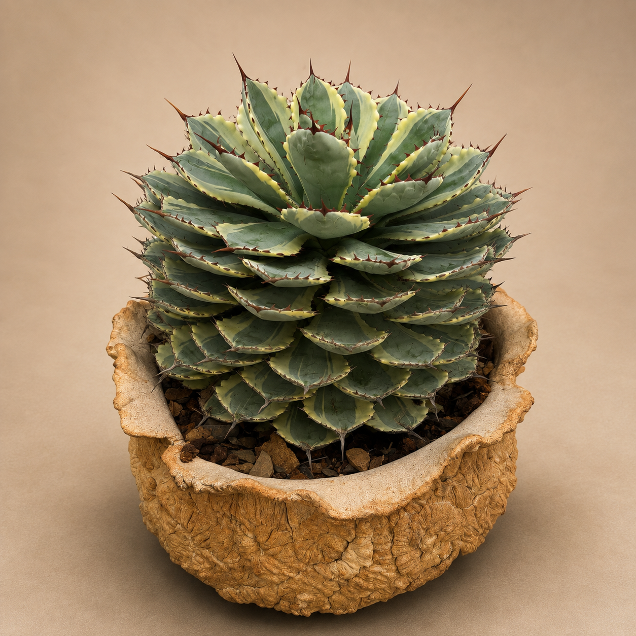 Dwarf Butterfly Agave Cactus in Hand-Crafted Ceramic Planter