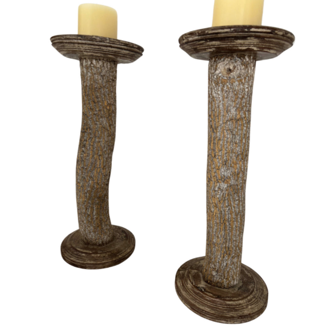 Pair of Large Faux Bois Candle Holders