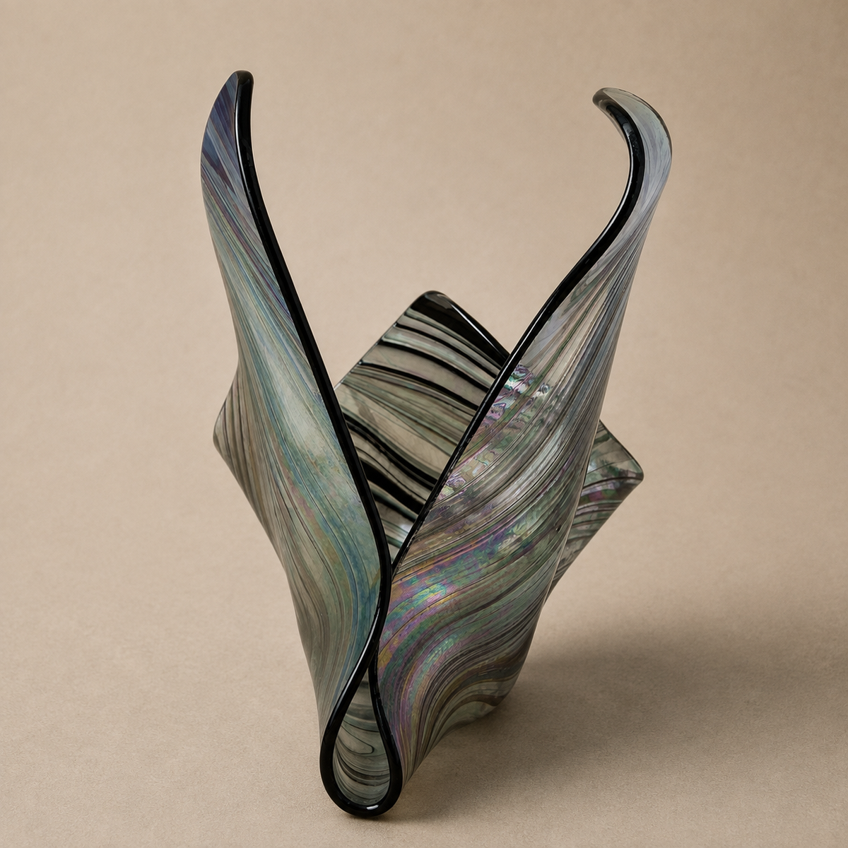 Vintage Folded Handkerchief Asymmetrical Iridescent Vase