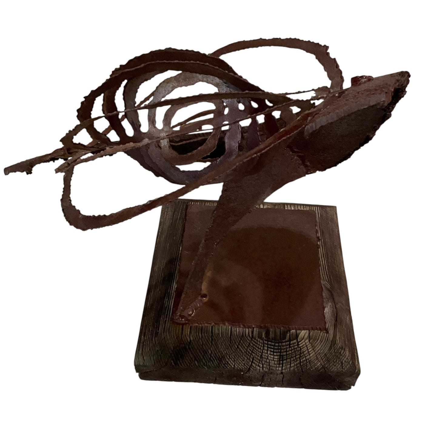 Vintage Abstract Kinetic Metal Sculpture on Wood Base