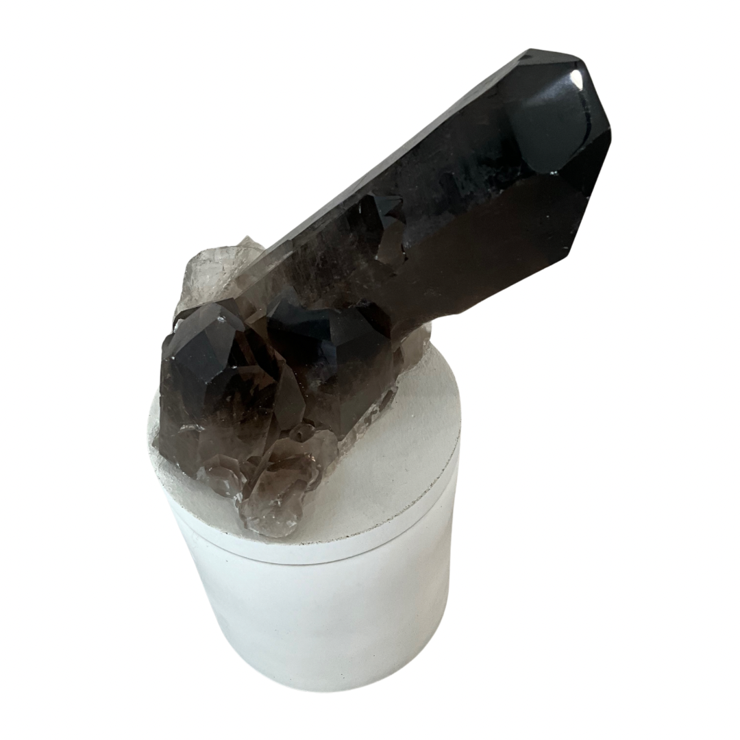 Smoky Quartz Generator Cluster Lid Gardenia Candle