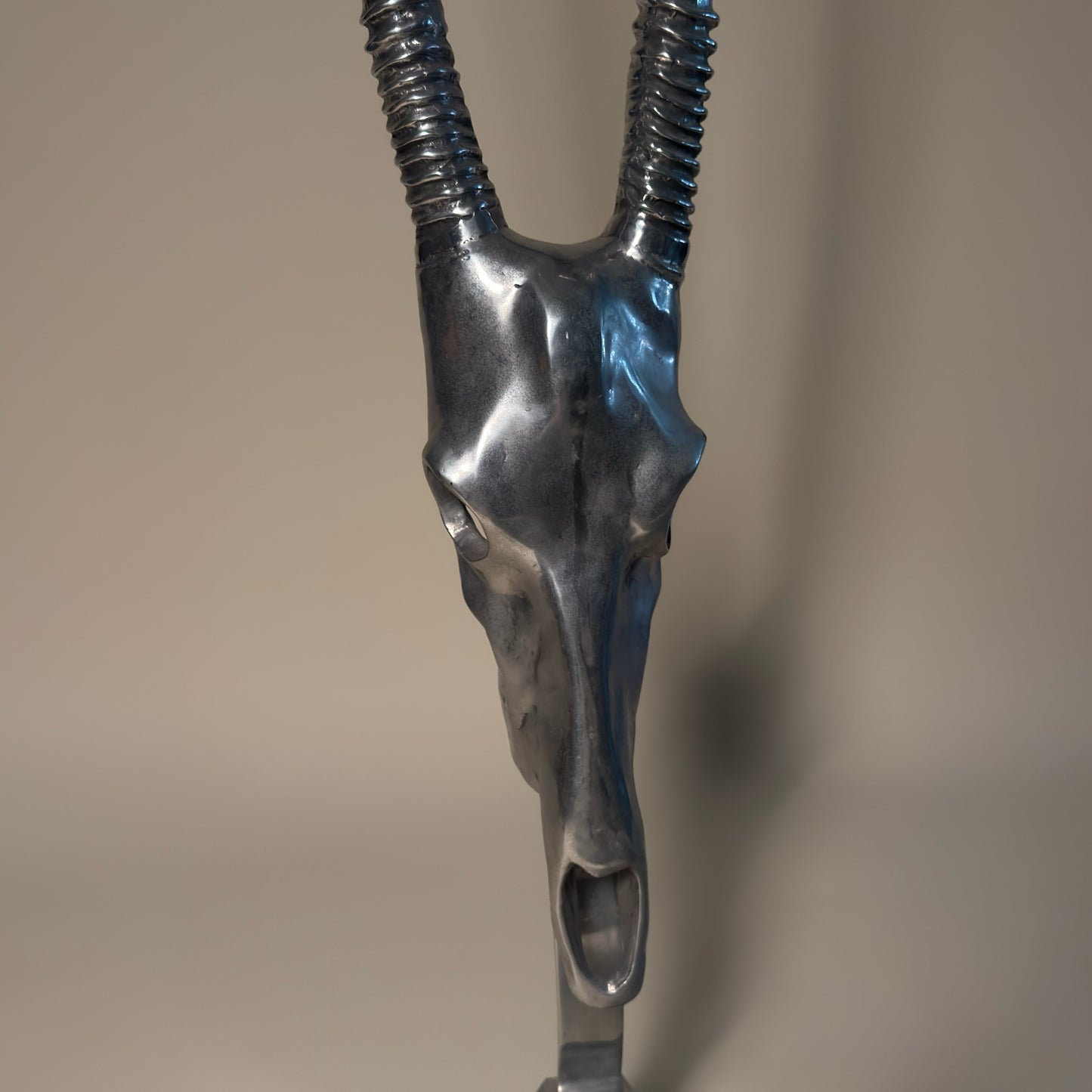 Arthur Court Cast Aluminum Gazelle Skull Bust on Stand