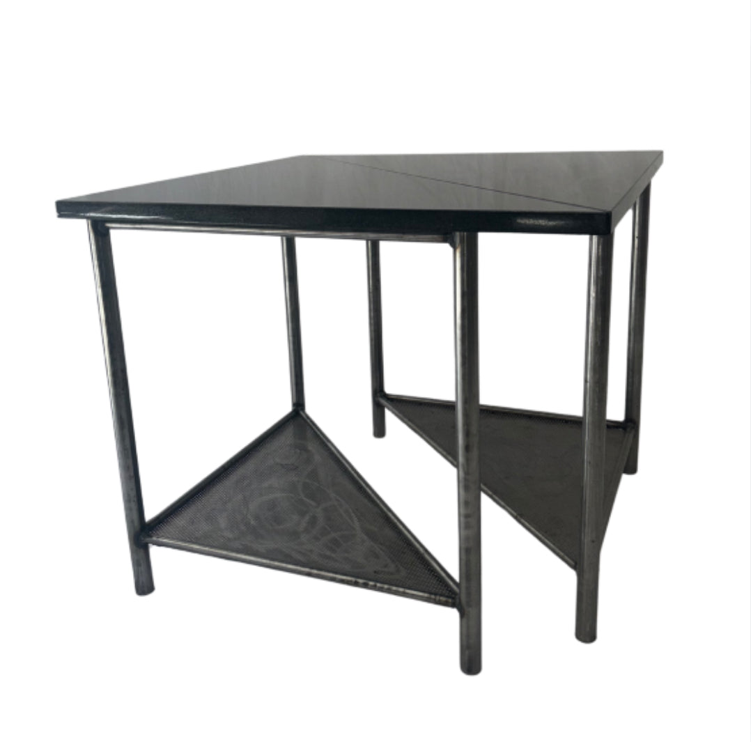 Pair of Triangular Brushed Steel & Marble Tables by Rich Martin