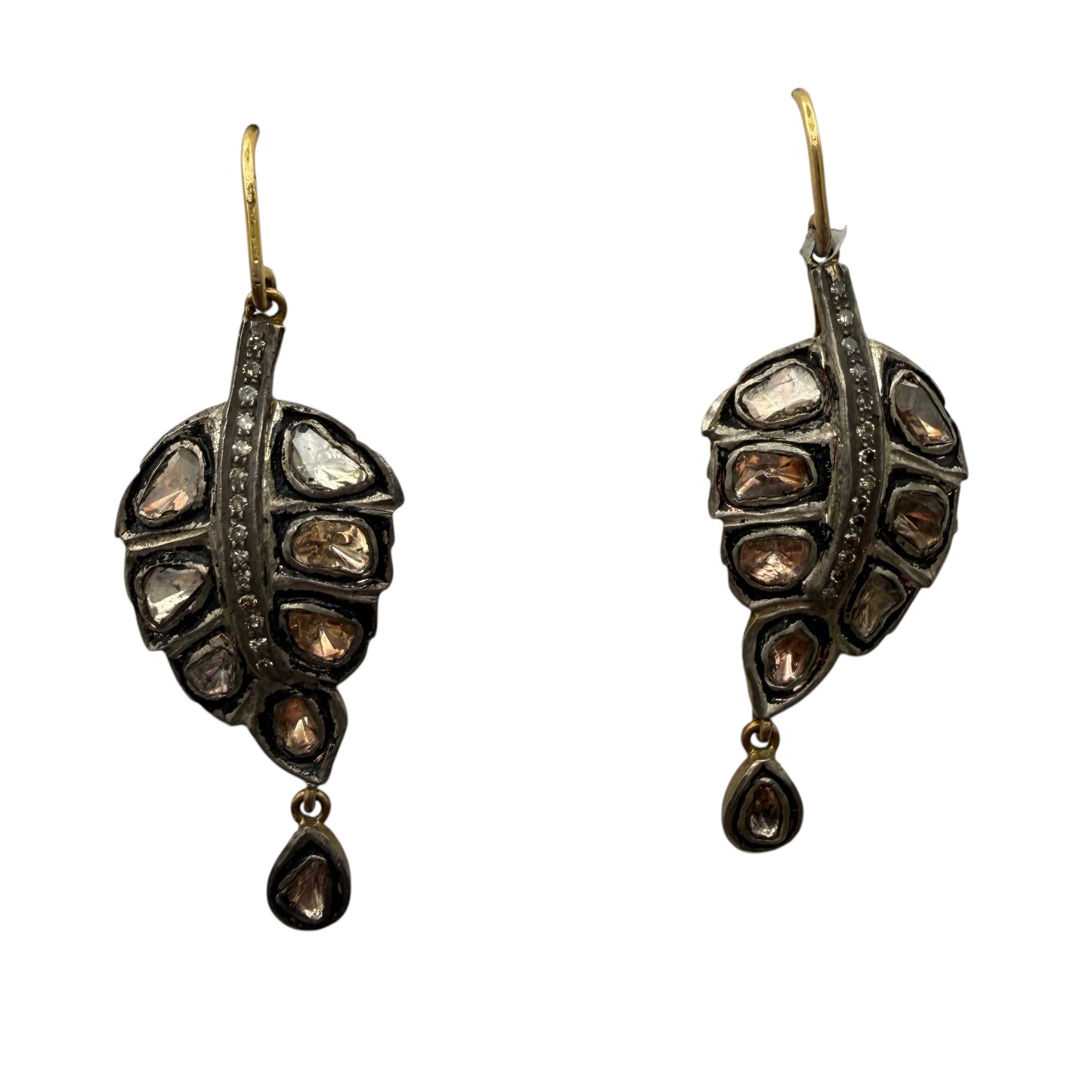 Raw Cut Diamonds Abstract Feather Shape Earrings