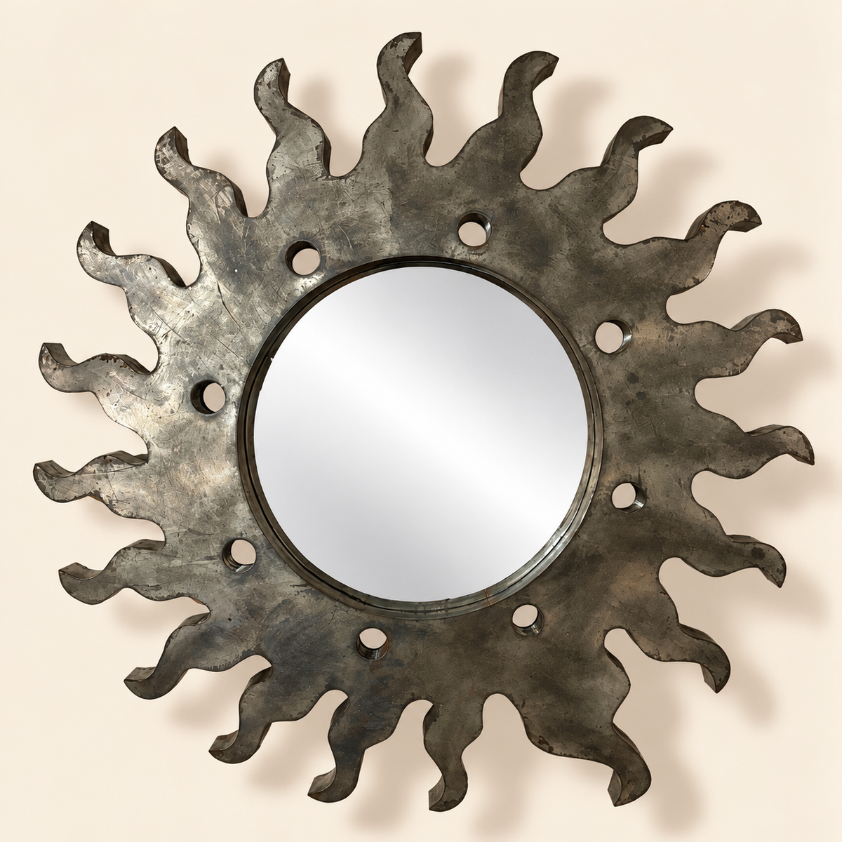 Hand-Made Metal Sun-Shaped Mirror