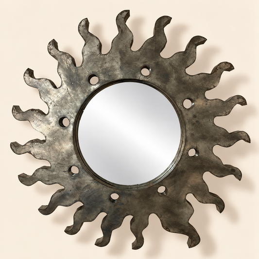 Hand-Made Metal Sun-Shaped Mirror
